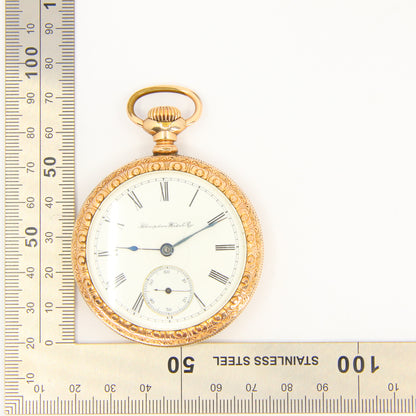 Antique 1880 Keyless Open Face Pocket Watch Hampden Watch Co Ohio Gold Plated