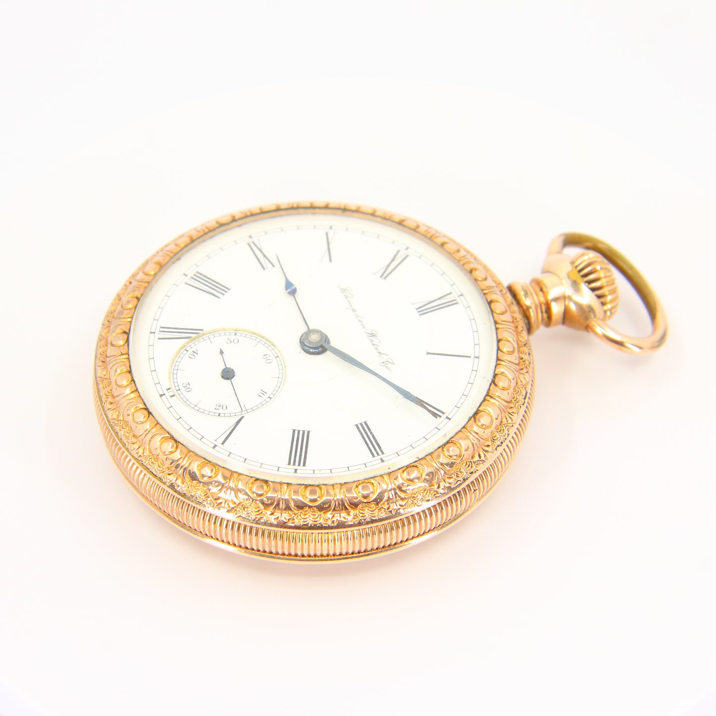 Antique 1880 Keyless Open Face Pocket Watch Hampden Watch Co Ohio Gold Plated