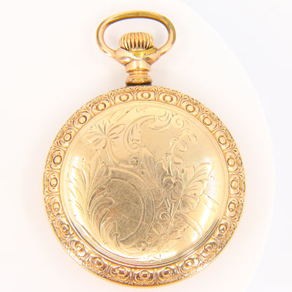 Antique 1880 Keyless Open Face Pocket Watch Hampden Watch Co Ohio Gold Plated