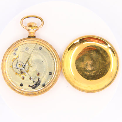 Antique 1880 Keyless Open Face Pocket Watch Hampden Watch Co Ohio Gold Plated