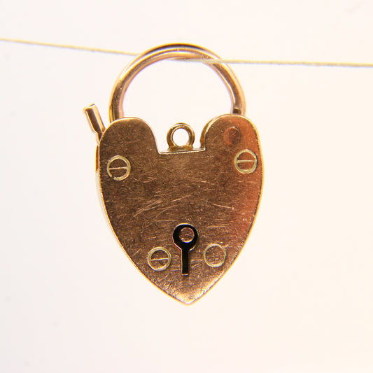 Vintage 9ct Gold Heart Lock Charm – Solid 9 Carat Yellow Gold
