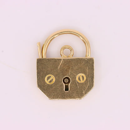 Vintage 9ct Yellow Gold Hallmarked Angular Padlock Charm Pendant Jewellery Gift