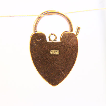 Vintage 9ct Gold Heart Lock Charm – Solid 9 Carat Yellow Gold