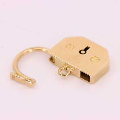 Vintage 9ct Yellow Gold Hallmarked Angular Padlock Charm Pendant Jewellery Gift