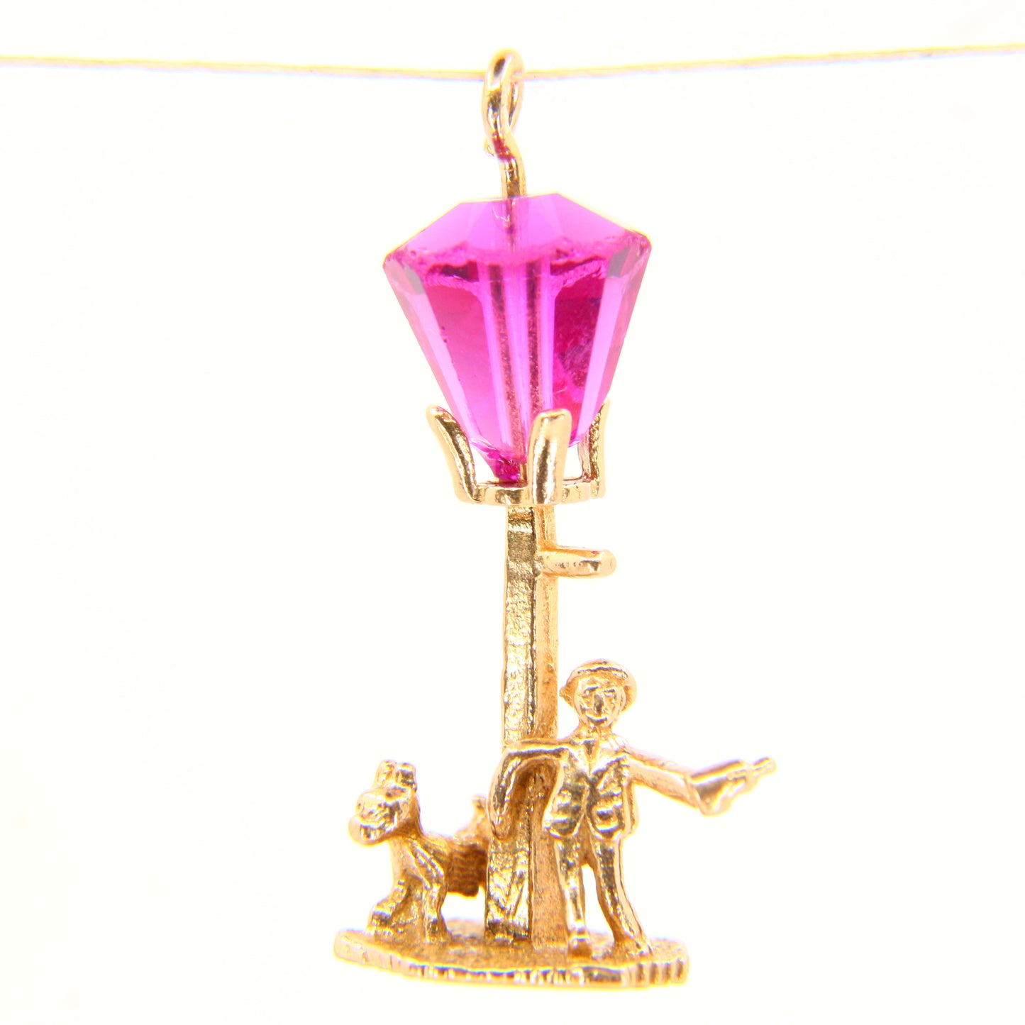 Vintage 9ct Street Lamp Scene Charm Man & Dog Dancing Hallmarked Yellow Gold Pendant