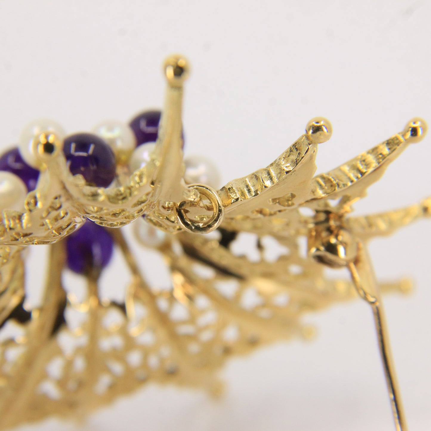 Vintage 18ct Hallmarked Stuart Devlin Jewellery Set Gold Brooch & Stud Earrings Amethyst Pearls