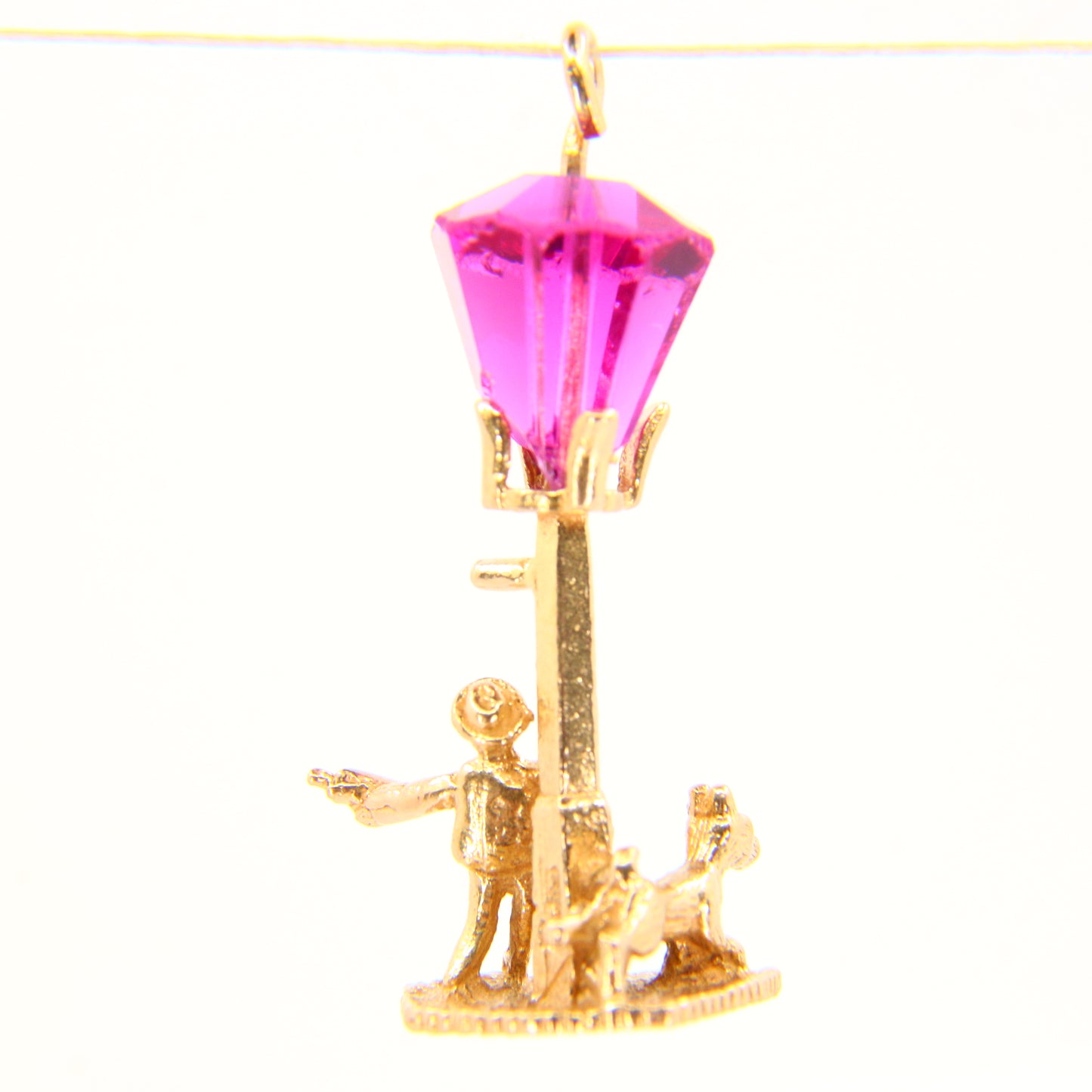 Vintage 9ct Street Lamp Scene Charm Man & Dog Dancing Hallmarked Yellow Gold Pendant