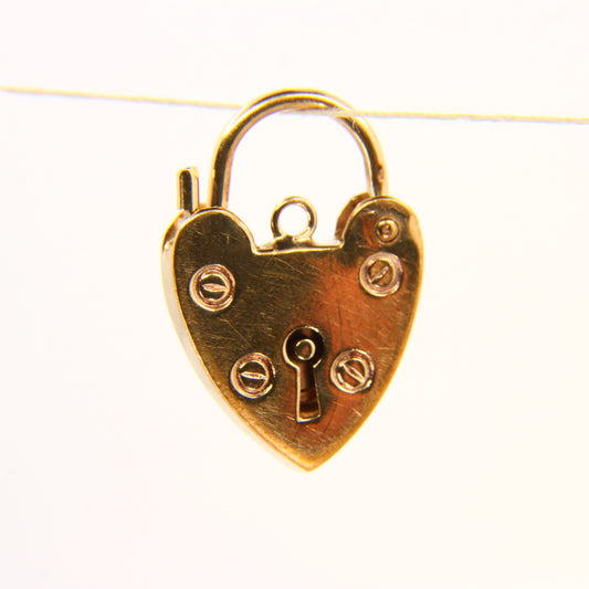 Vintage 9ct Gold Heart Lock Charm – Hallmarked Yellow Gold