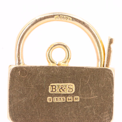 Vintage 9ct Yellow Gold Hallmarked Angular Padlock Charm Pendant Jewellery Gift
