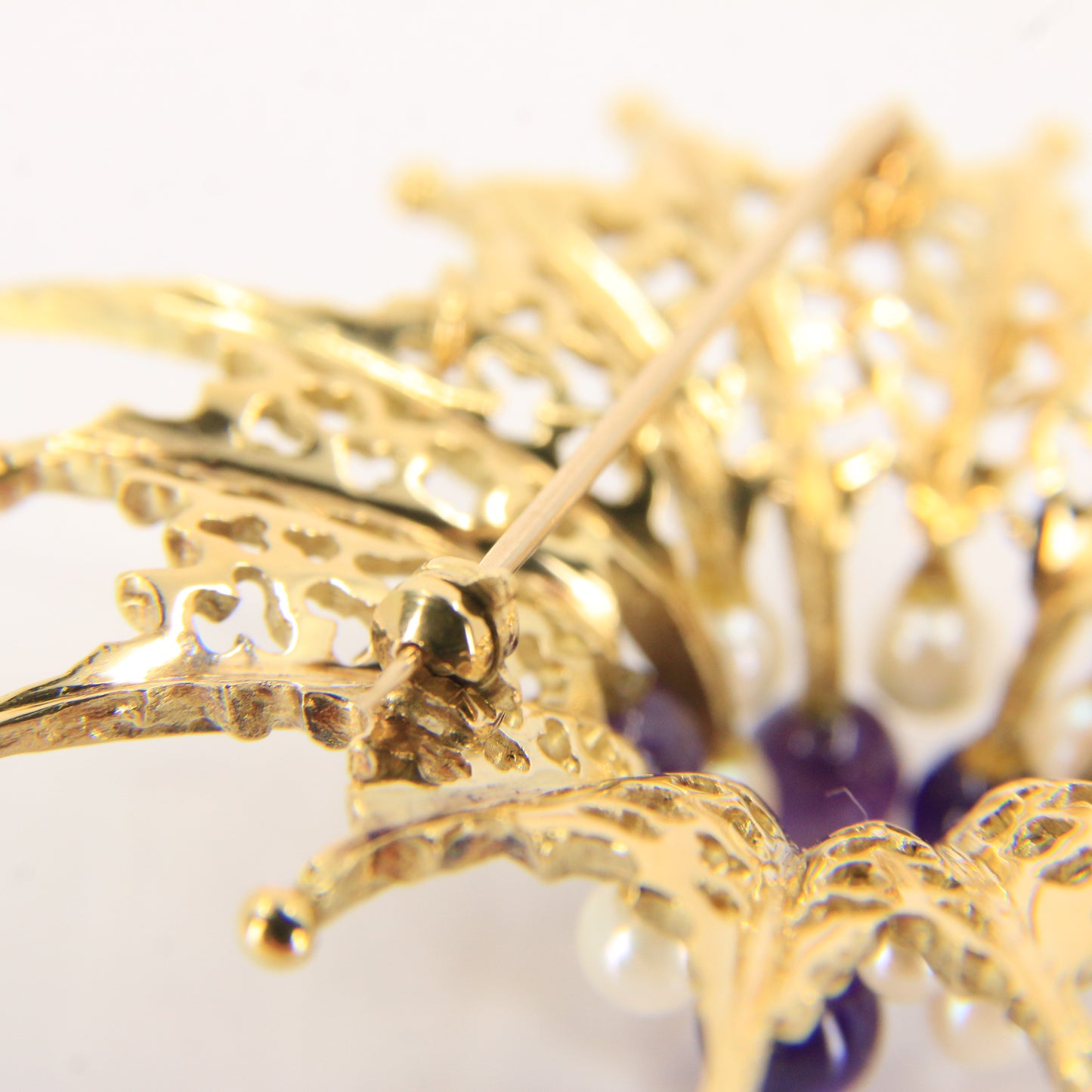 Vintage 18ct Hallmarked Stuart Devlin Jewellery Set Gold Brooch & Stud Earrings Amethyst Pearls