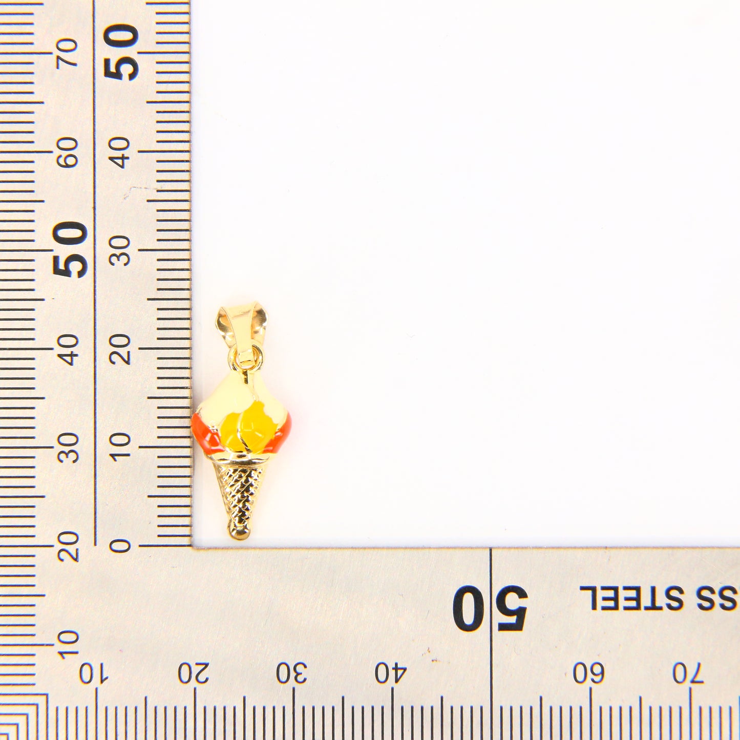 Vintage 18K Ice Cream Cone Pendant Enamel Details 18 Carat Yellow Gold Charm