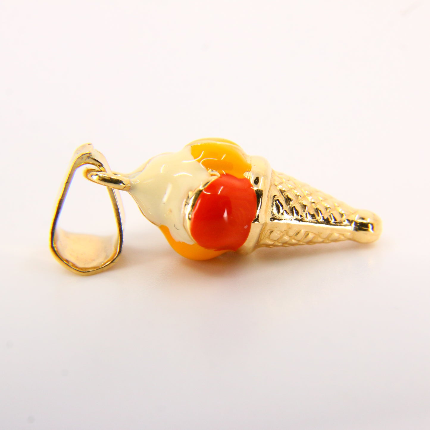 Vintage 18K Ice Cream Cone Pendant Enamel Details 18 Carat Yellow Gold Charm