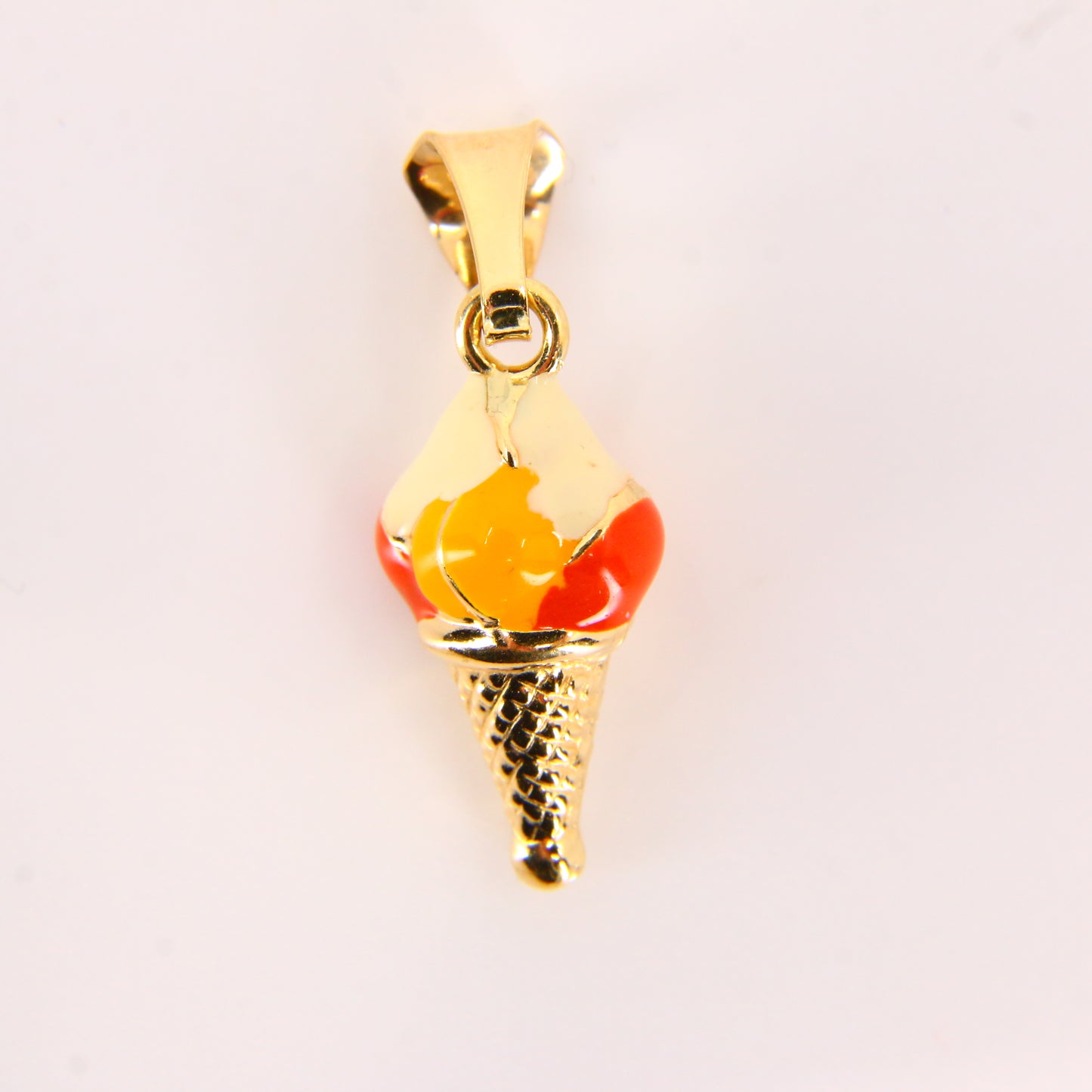 Vintage 18K Ice Cream Cone Pendant Enamel Details 18 Carat Yellow Gold Charm