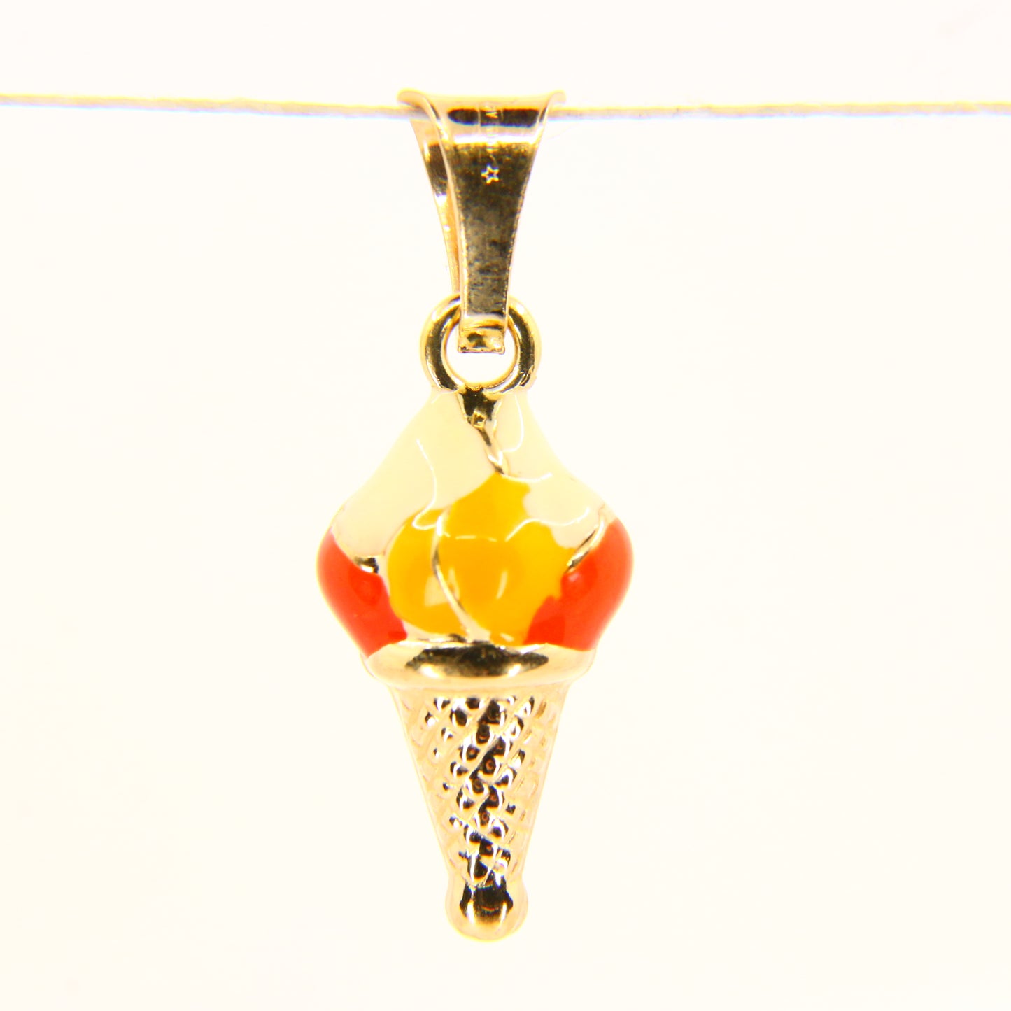 Vintage 18K Ice Cream Cone Pendant Enamel Details 18 Carat Yellow Gold Charm