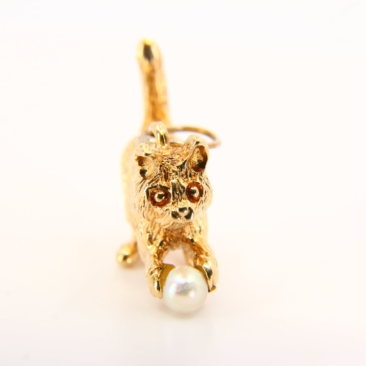 Vintage 9ct Gold Cat Charm 9 Carat Hallmarked Yellow Gold Cat with Ball Pendant