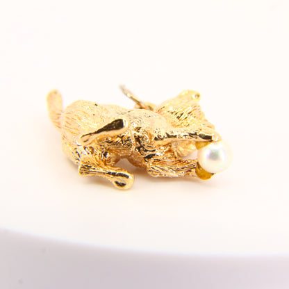 Vintage 9ct Gold Cat Charm 9 Carat Hallmarked Yellow Gold Cat with Ball Pendant