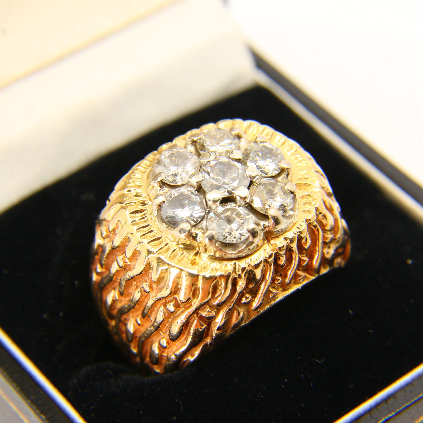 Vintage 9 Carat Diamond Cluster Ring Statement Ring Yellow Gold UK Size O