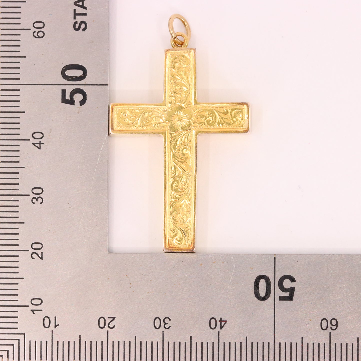 Antique 15ct Hallmarked 1903 Edwardian Gold Floral Engraved Cross Pendant Gift