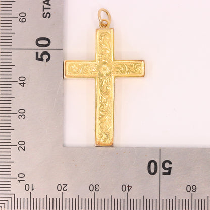 Antique 15ct Hallmarked 1903 Edwardian Gold Floral Engraved Cross Pendant Gift