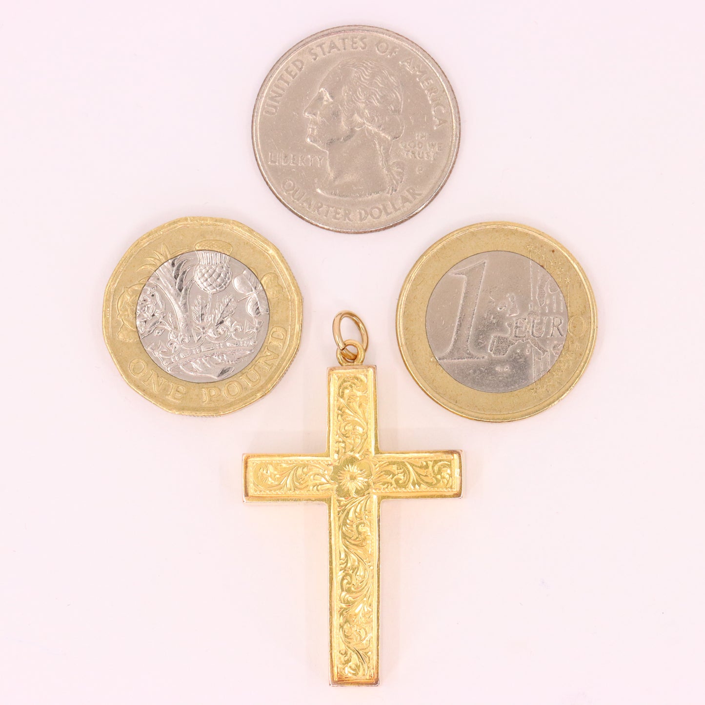 Antique 15ct Hallmarked 1903 Edwardian Gold Floral Engraved Cross Pendant Gift