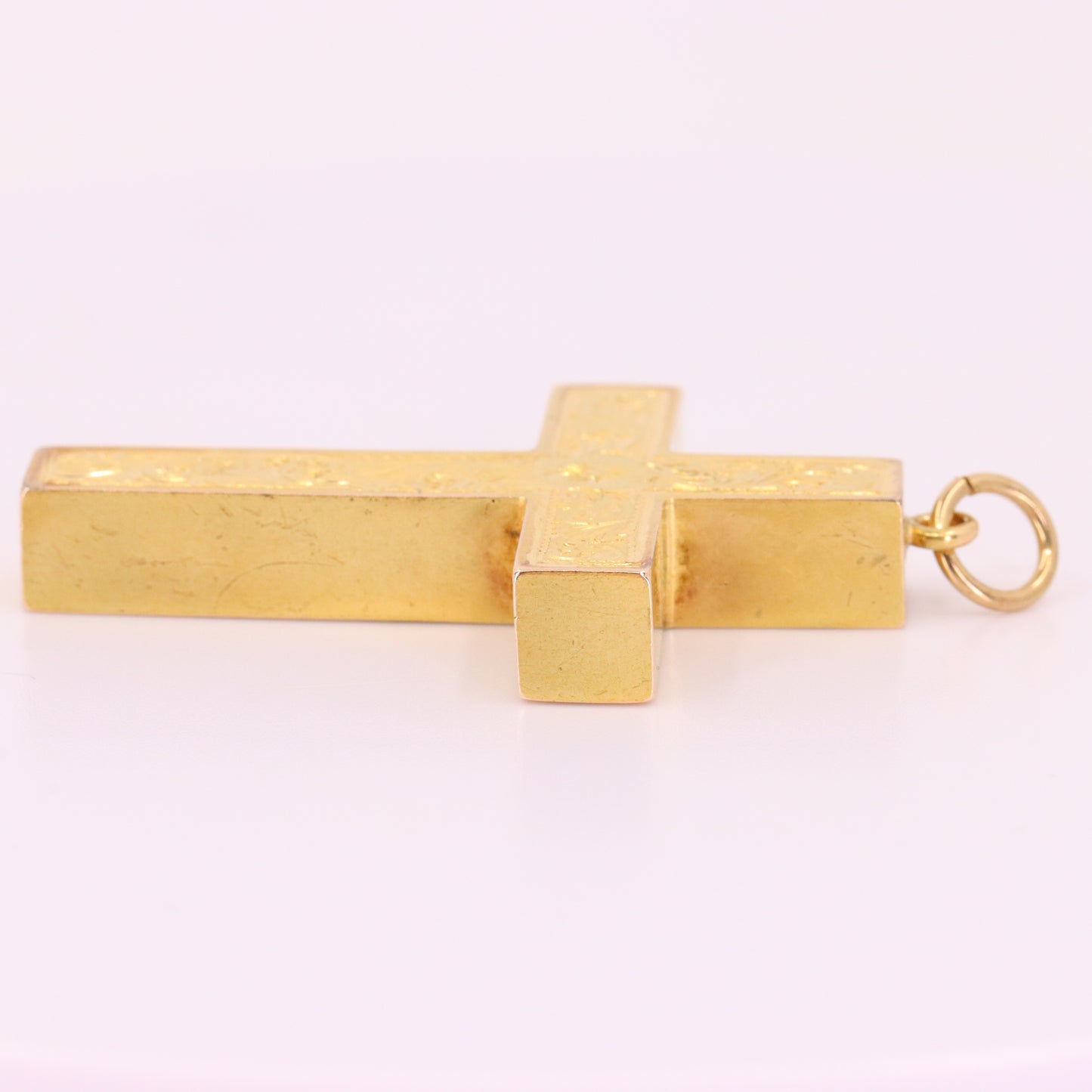 Antique 15ct Hallmarked 1903 Edwardian Gold Floral Engraved Cross Pendant Gift