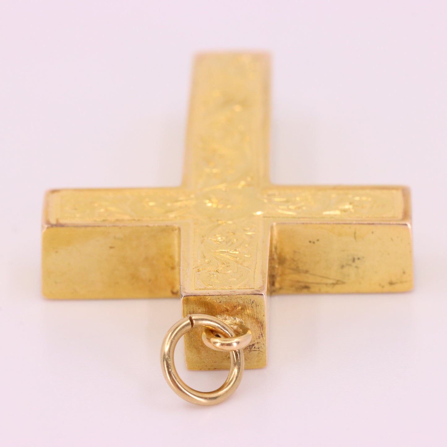 Antique 15ct Hallmarked 1903 Edwardian Gold Floral Engraved Cross Pendant Gift