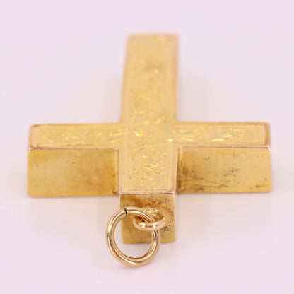 Antique 15ct Hallmarked 1903 Edwardian Gold Floral Engraved Cross Pendant Gift