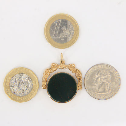 Antique 9ct Hallmarked Yellow Gold Carnelian Bloodstone Spinner Pendant Charm Fob