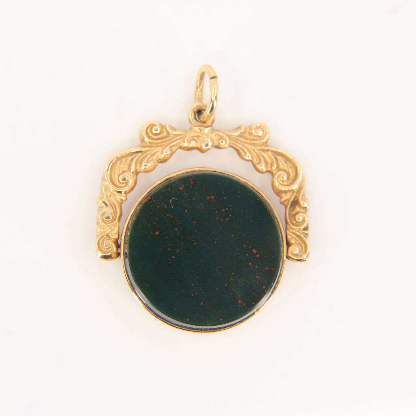Antique 9ct Hallmarked Yellow Gold Carnelian Bloodstone Spinner Pendant Charm Fob