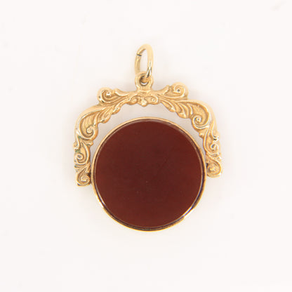 Antique 9ct Hallmarked Yellow Gold Carnelian Bloodstone Spinner Pendant Charm Fob