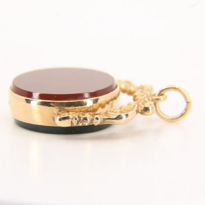 Antique 9ct Hallmarked Yellow Gold Carnelian Bloodstone Spinner Pendant Charm Fob