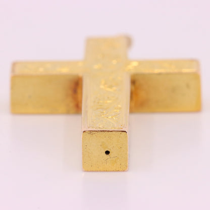 Antique 15ct Hallmarked 1903 Edwardian Gold Floral Engraved Cross Pendant Gift