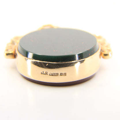 Antique 9ct Hallmarked Yellow Gold Carnelian Bloodstone Spinner Pendant Charm Fob