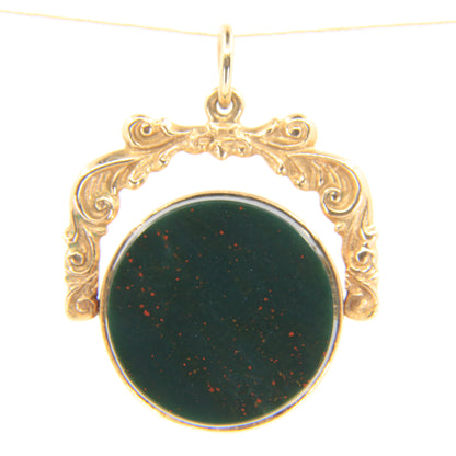 Antique 9ct Hallmarked Yellow Gold Carnelian Bloodstone Spinner Pendant Charm Fob