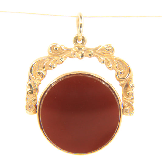Antique 9ct Hallmarked Yellow Gold Carnelian Bloodstone Spinner Pendant Charm Fob