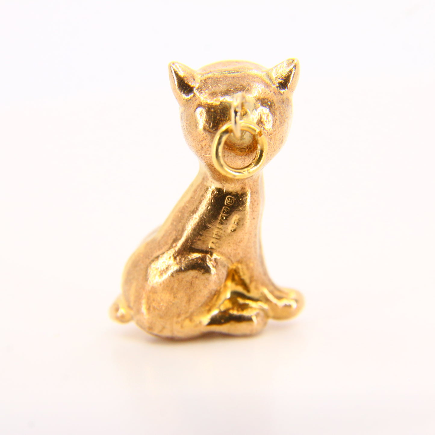 Vintage 9ct Cat Charm Detailed Yellow Gold Pendant Hallmarked Sitting Animal Charm