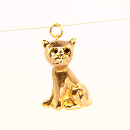 Vintage 9ct Cat Charm Detailed Yellow Gold Pendant Hallmarked Sitting Animal Charm