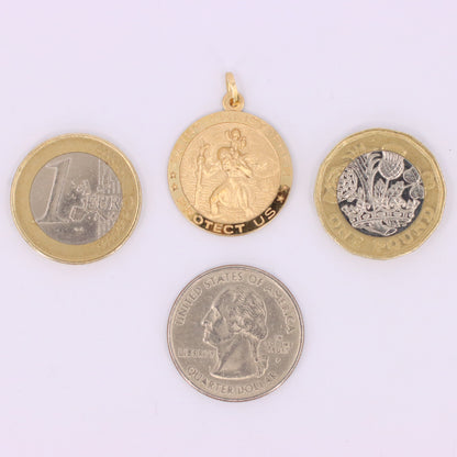 Vintage 9ct Hallmarked Gold Double Sided St Christopher Charm Travel Pendant