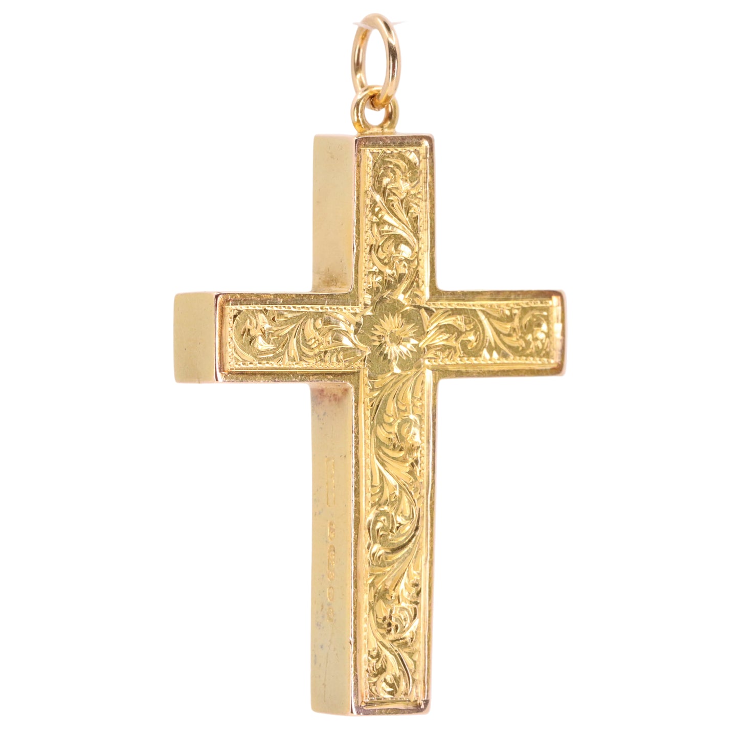 Antique 15ct Hallmarked 1903 Edwardian Gold Floral Engraved Cross Pendant Gift