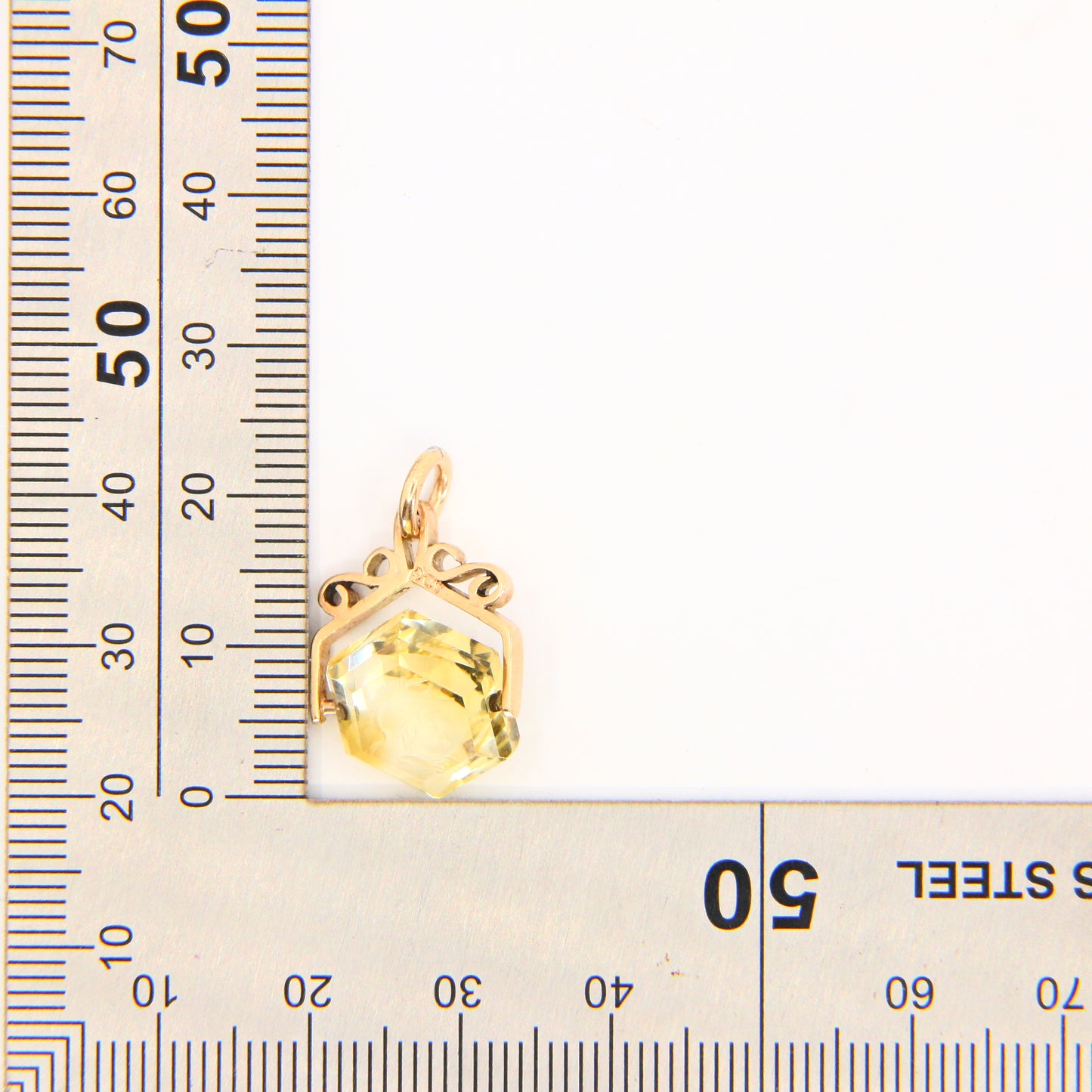 Vintage 9ct Miniature Citrine Swivel Pendant Centurion Head Yellow Gold Charm