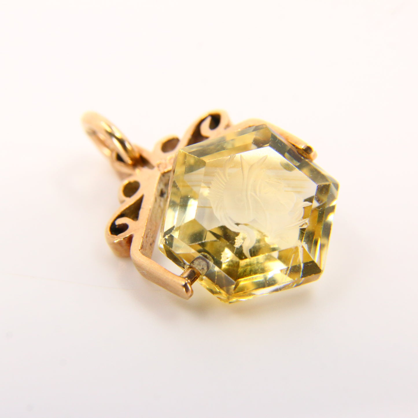 Vintage 9ct Miniature Citrine Swivel Pendant Centurion Head Yellow Gold Charm