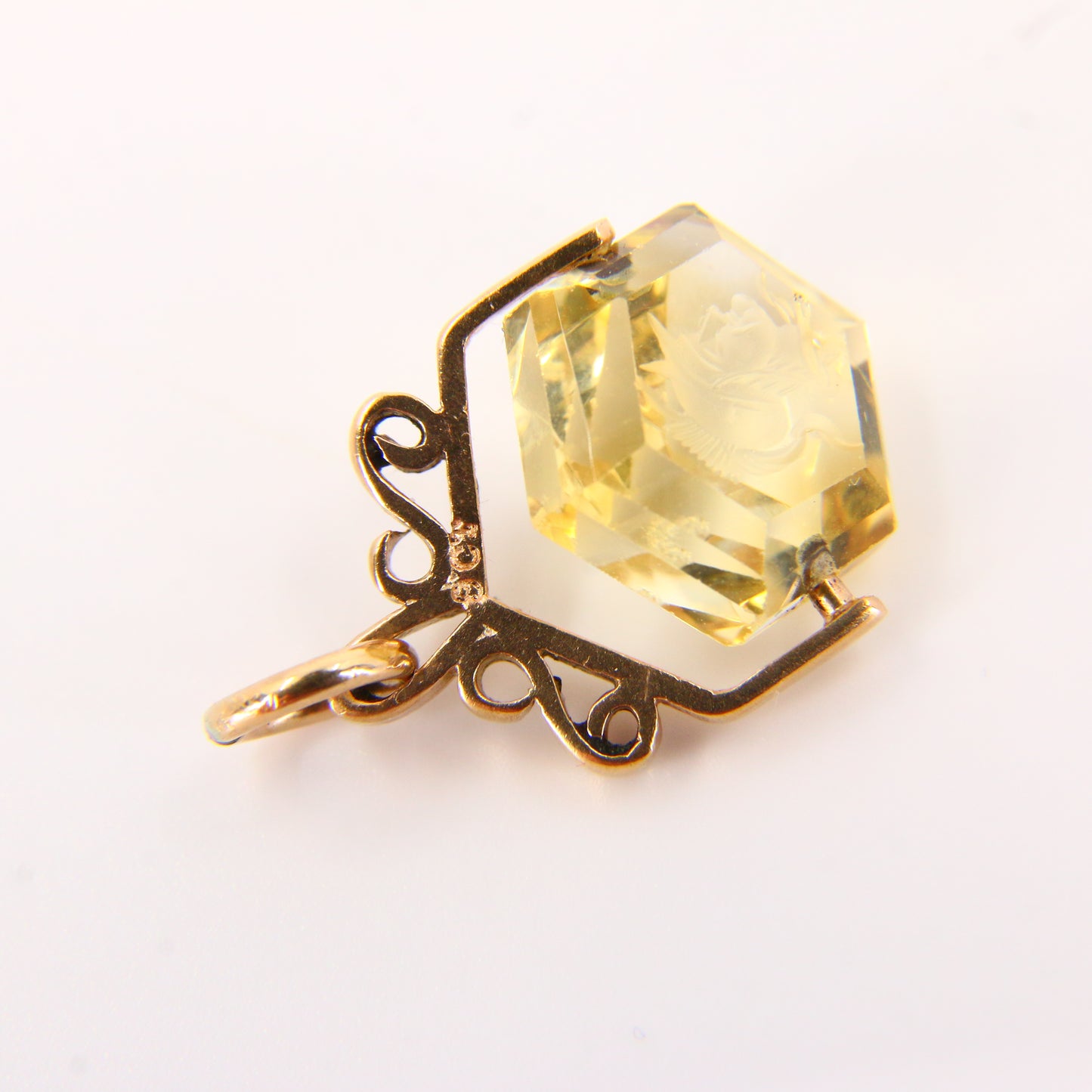 Vintage 9ct Miniature Citrine Swivel Pendant Centurion Head Yellow Gold Charm