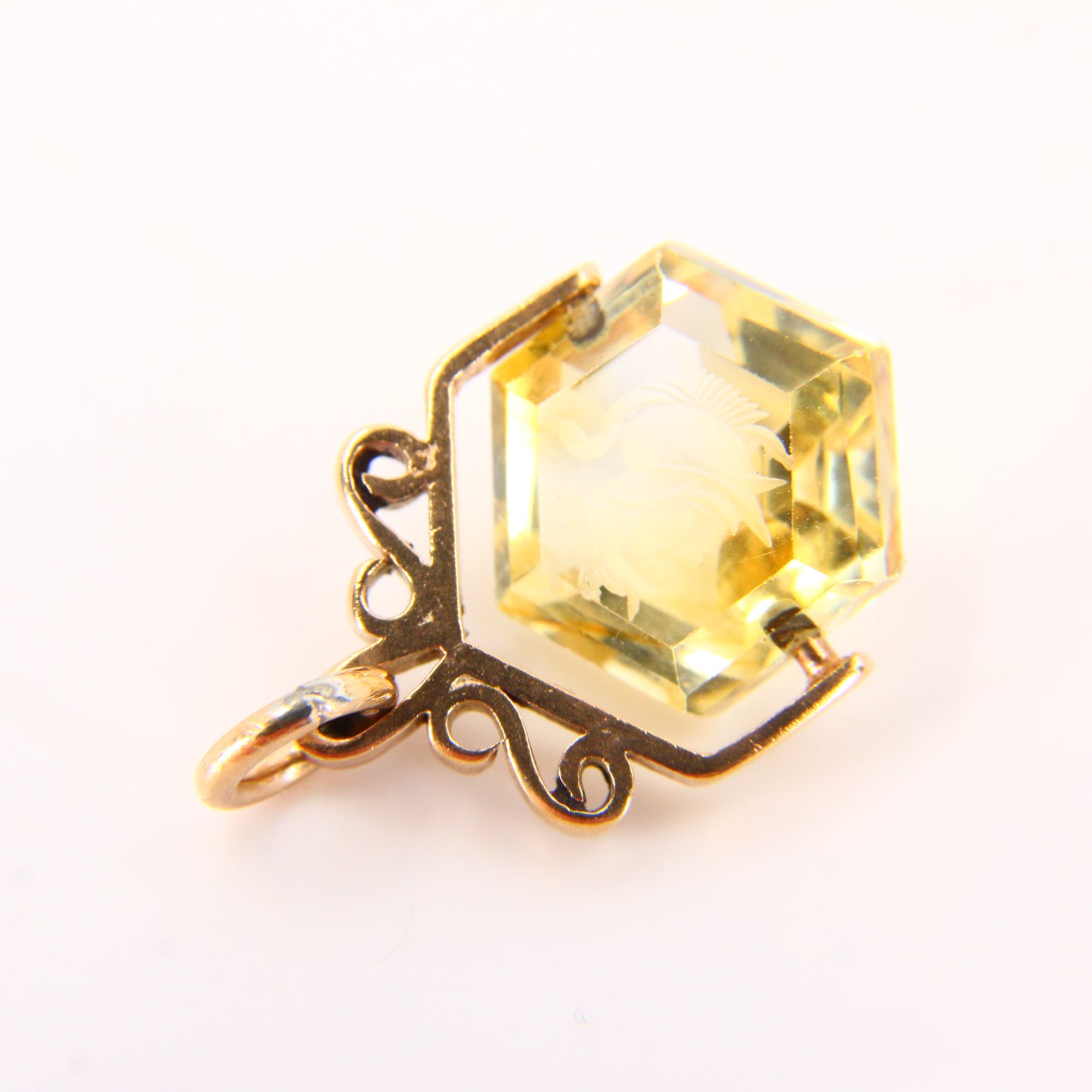 Vintage 9ct Miniature Citrine Swivel Pendant Centurion Head Yellow Gold Charm