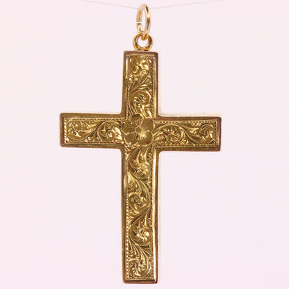 Antique 15ct Hallmarked 1903 Edwardian Gold Floral Engraved Cross Pendant Gift