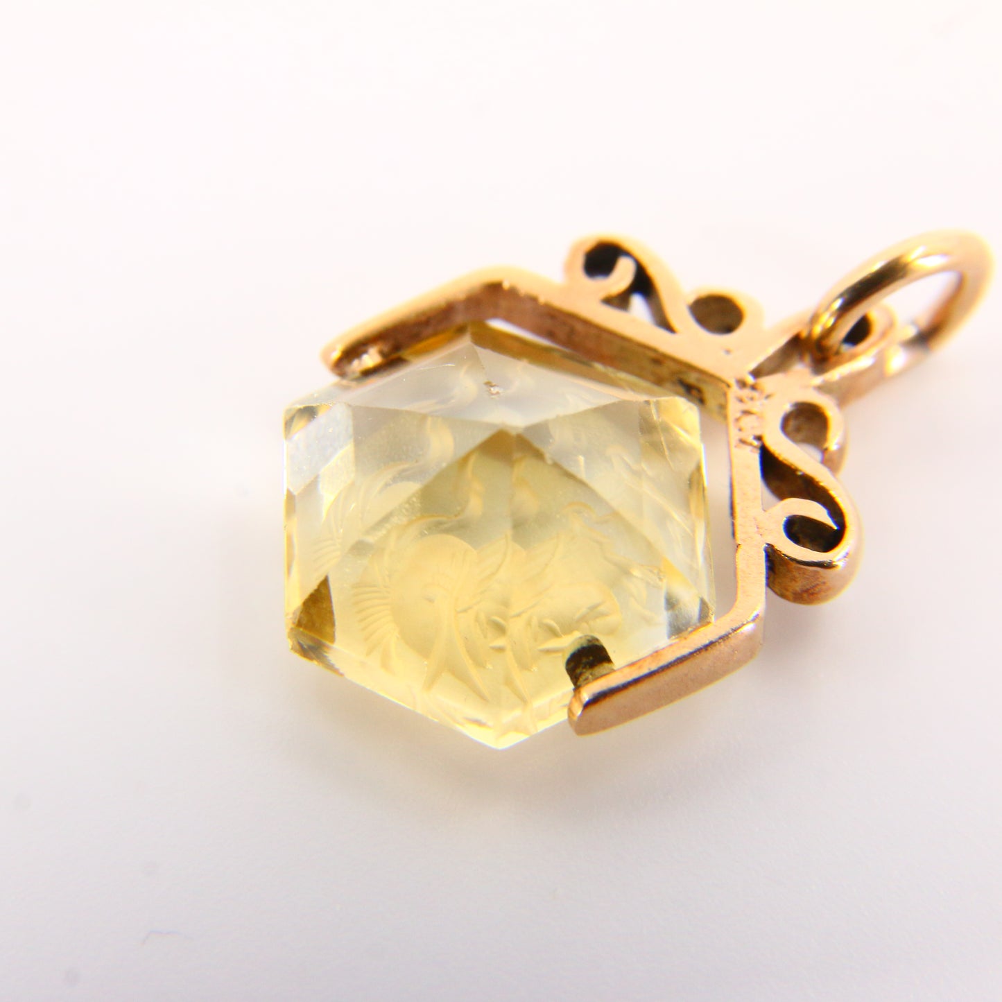 Vintage 9ct Miniature Citrine Swivel Pendant Centurion Head Yellow Gold Charm