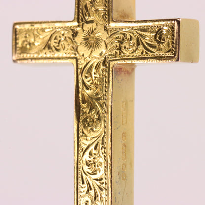 Antique 15ct Hallmarked 1903 Edwardian Gold Floral Engraved Cross Pendant Gift
