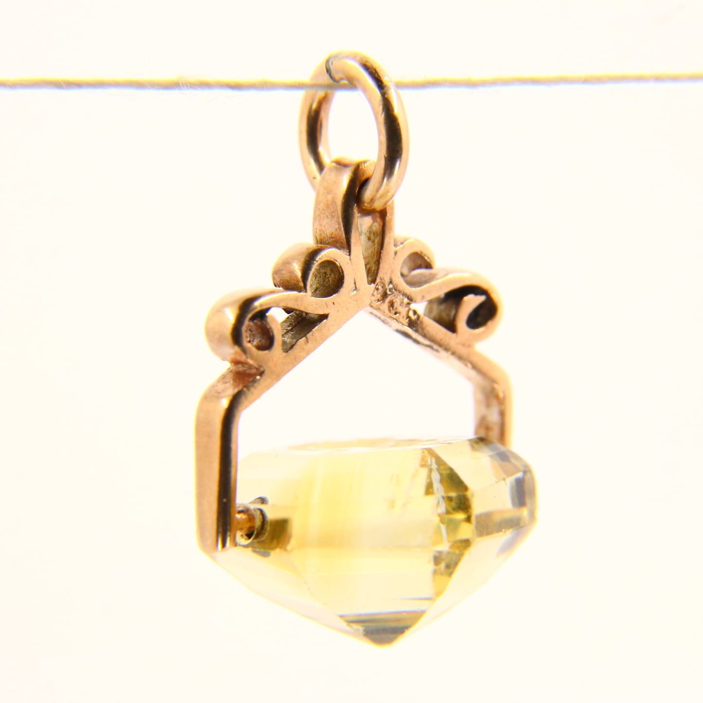 Vintage 9ct Miniature Citrine Swivel Pendant Centurion Head Yellow Gold Charm