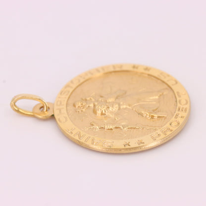 Vintage 9ct Hallmarked Gold Double Sided St Christopher Charm Travel Pendant