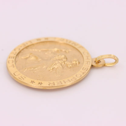 Vintage 9ct Hallmarked Gold Double Sided St Christopher Charm Travel Pendant