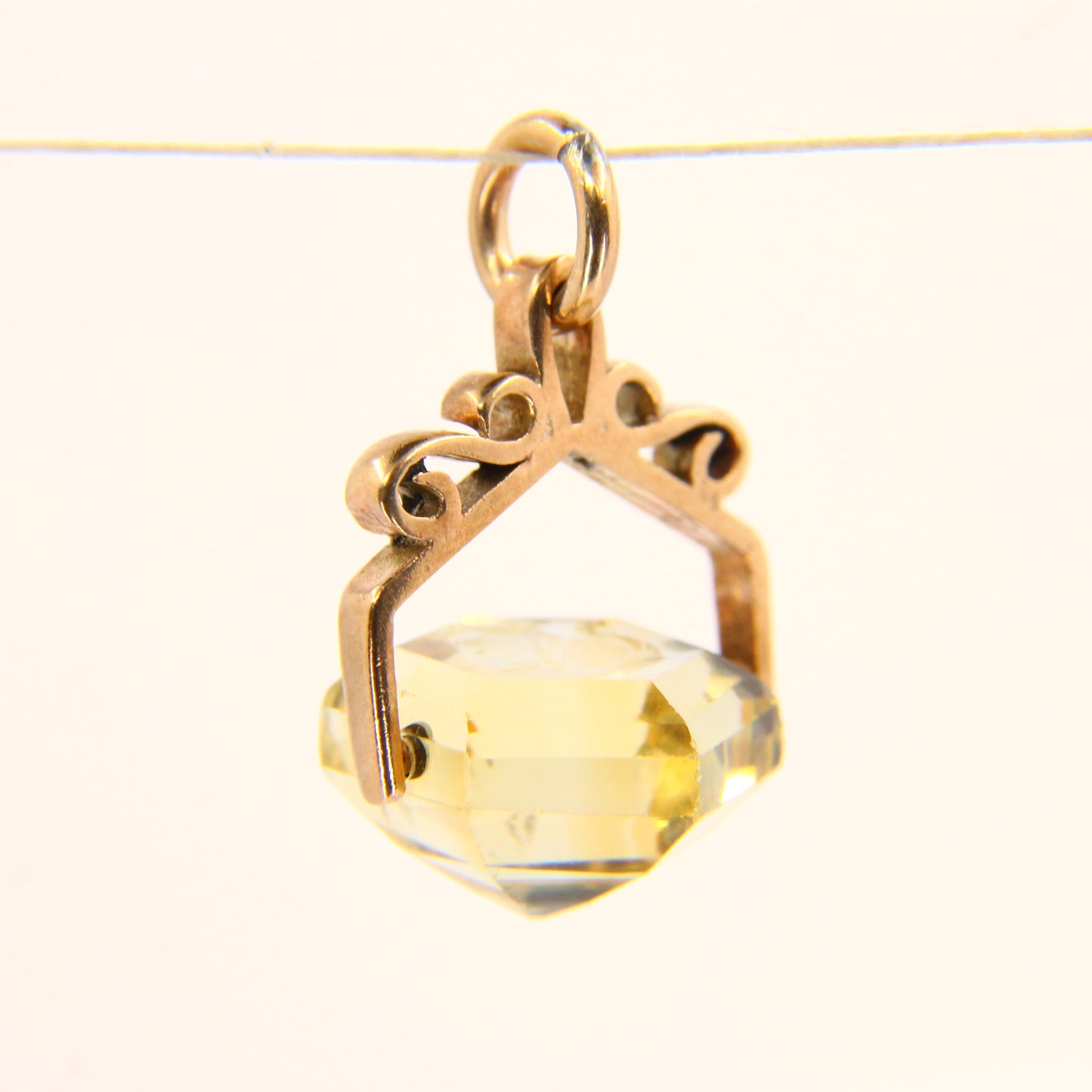 Vintage 9ct Miniature Citrine Swivel Pendant Centurion Head Yellow Gold Charm